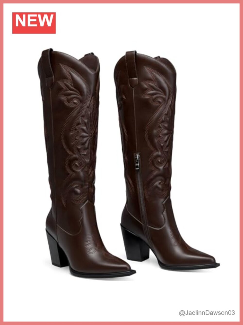 Western Cowboy Boots Knee High Wide Calf Embroidered Block Heel Leather